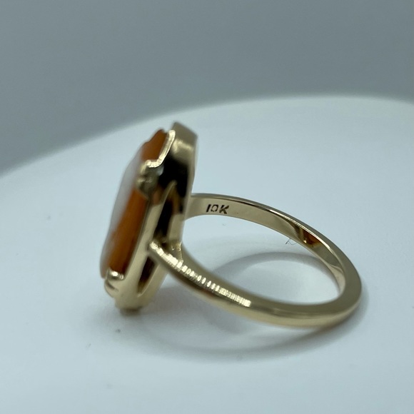 Carved Cameo Solid Yellow Gold 10k Ring - Picture 5 of 11
